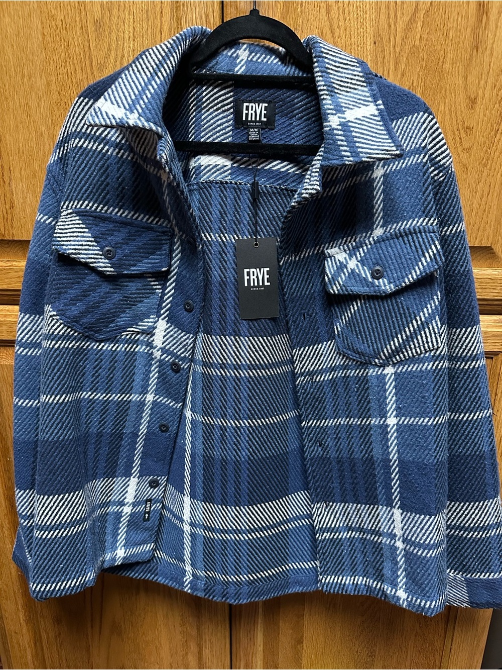 Frye Plaid Shirt Jacket Blue & White Medium NWT